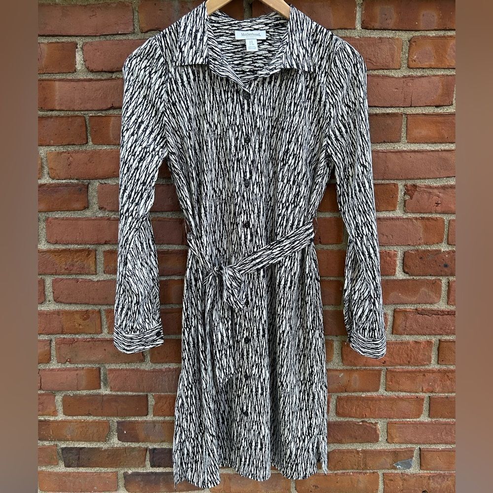 Motherhood Black White Print Tie Waist Maternity Dress - Picture 1 of 5